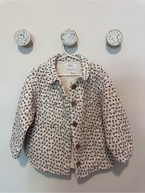 Zara Cream Quilted Jacket with Pink Floral Print